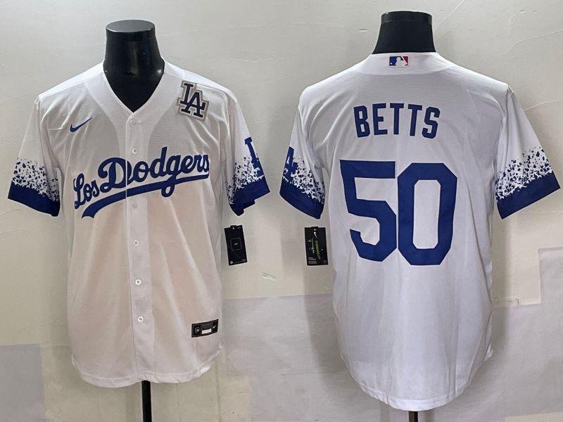Men Los Angeles Dodgers 50 Betts White blue City Edition Nike MLB Jersey style 8